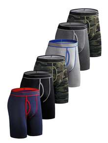 6pcs Men's Long Front-Opening Boxer Briefs Letter Waistband Camouflage Print Long Underwear Shorts Suitable For Sports And Daily Wear - Multicolor - View 11