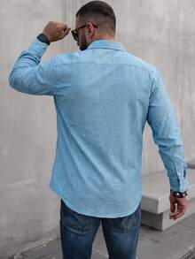 Men's Long Sleeve Casual Fashion Shirt, Spring/Autumn - Baby Blue - View 5