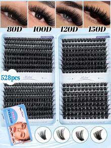640/528pcs D Curl Faux Mink False Eyelashes Set, 10D-150D Mixed Density, Soft & Lightweight Self-Adhesive DIY Cluster Lashes, Suitable For Daily Home Layered Eye Makeup - D - View 14