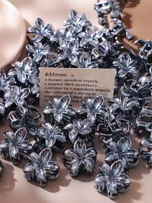 10/30/50pcs Blue-Grey Electroplated Plumeria Women's Vintage Cool-Tone 3D Five-Petal Flower Mini Hair Claw Sweet Cool Style Bangs/Broken Hair Fixing Hair Accessory (Random Color) - Multicolor - View 2