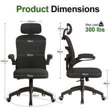 Ergonomic Office Chair & Height Adjustable Desk Chair Set, Swivel Mesh Desk Chair With Foldable Armrest, Adjustable Headrest & Lumbar Support For Home Office - Black - View 2