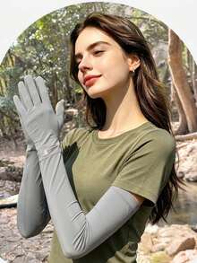 Ueasy 2pcs/1set UPF 50+ Sun Protection Ice Cooling Arm Sleeves, Touchscreen Non-Slip Arm Guards With Watch Hole For Cycling Beach Driving Daily Use - Multicolor - View 10