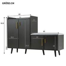 Modern Shoe Bench With Wood Grain, Storage Cabinet, 4 Storage Doors, Asymmetric Metal Handles, - Black and Walnut - View 11