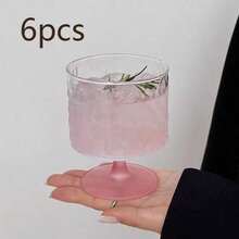 1pc/2pcs/6pcs Designer Frosted Pink Bark Texture High Stem Glass Cup, Ins Style Coffee Cup, Juice Cup, Sparkling Water Cup, Beverage Cup - Pink - View 8