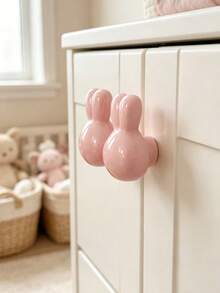 1pc Cute Rabbit Head Ceramic Drawer Pull, Macaron Color, Smooth And Durable, Suitable For Baby Bedroom Decor Creative, Personalized Baby Gift - Multicolor - View 2