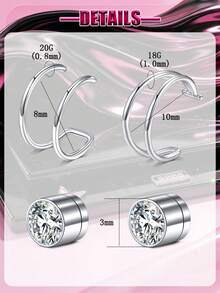 Fake Lip Ring Double Hoop Fake Clip-On Snake Bite Lip Ring Fake Cartilage Clip, Fake Earring Piercing Clip-On Hoop Fake Lip Piercing Jewelry - A Style - View 3