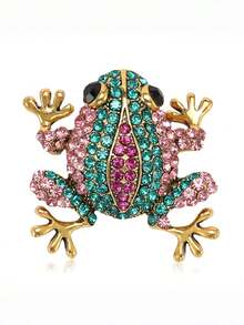 1 pieza Broche de rana de strass personalizado y creativo, adecuado para fiestas, uso en vacaciones, también adecuado como regalo para amigos - oro antiguo - Ver 3