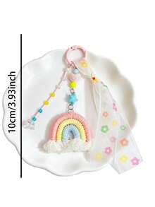 Handmade Woven Rainbow Keychains, Cute Dopamine Yarn Tassel Bag Charms, INS Stylish Unique Bag Accessories Gifts - Multicolor - View 7