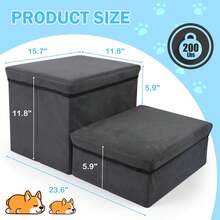 Foldable Dog Stairs For Small Medium Dogs With Storage And Adjustable Steps Pet Storage Stepper For High Beds Sofa Holding Up To 50 Lbs Pet Dog Cat (2 Step) - Grey - View 3