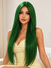 28 Inch Middle Part Long Straight Wig, Natural Flow, Comfortable To Wear, Suitable For All Women's Party And Ball Dress-Up Long Straight Wig - Green - View 1