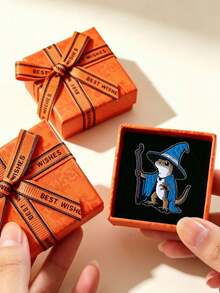 1pc Gift Box Magic Wizard Lizard Gecko Enamel Brooch, Fantasy Magic Reptile Badge, Cool Witchy Cartoon Pin, Decoration Gift For Jacket, Backpack, Hat - Multicolor - View 6