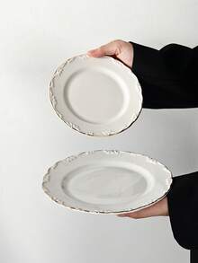 1pc/2pcs French Vintage Embossed Floral Ceramic Plate, Home Breakfast Bread Plate, Fruit Salad Plate, Dessert Cake Plate, Western Meal Plate, Steak Pasta Plate, Home Dinner Plate - Multicolor - View 2