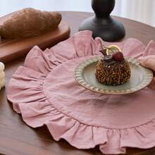 1pc/2pcs/6pcs Korean Style Solid Color Round Placemats, Sweet Princess Style Candy Color Tablecloth With Ruffle Edge, Cute Food Plate Heat-Insulating Background Mat - Multicolor - View 9