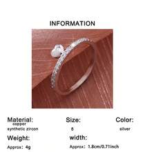 1pc Minimalist Heart Design Women's Ring, Inlaid With Small Synthetic Cubic Zirconia, Perfect Ideal Valentine's Day, Wedding, Engagement Gift - Silver - View 10