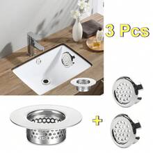 3pcs/Set, Sink Filter Drain Strainer Set, Fine Mesh Stainless Steel Food & Hair Catcher With ABS Overflow Stopper Rings, Round Removable Basket, Rustproof Easy-Clean Design, For Kitchen & Bathroom Sink, Universal Drainage Protector, Practical Househo - Strainer + Net Ring - View 6