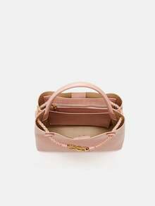 Stone Texture Shoulder Handbag With Metal Rope Buckle, Niche Design Large Capacity Crossbody Bag - Pink - View 4