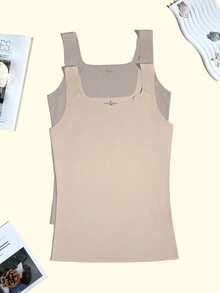 4pcs Women's Sports Camisole Tank Tops, Solid Color, Soft & Comfortable, Seamless, Wavy Square Neck, Cool Touch, Anti-Exposure, Wide, Sleeveless, Backless - Multicolor - View 4