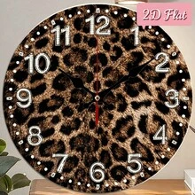 1Pc 2D Flat 12In Leopard Print Round Silent Wooden Wall Clock, Silent Quartz Movement, Holiday Gift For Halloween Thanksgiving Christmas, AA Battery Not Included,Room Decor,Bedroom Decor,Office Decor,Classroom Decor,Fall,Picks - Multiple Styles/1pc - View 3