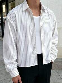 Men's Single-Breasted Casual/Commute Striped Short Sleeve Shirt - White - View 4