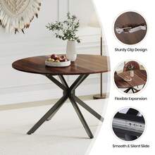 Extendable Dining Table, Oval Kitchen Table 120-160 Cm For 4-6 Seater, Marble Effect Dining Table With Metal Legs And Hidden Table Leaf, Suitable For Kitchen, Dining Room Or Living Room - Khaki - View 8