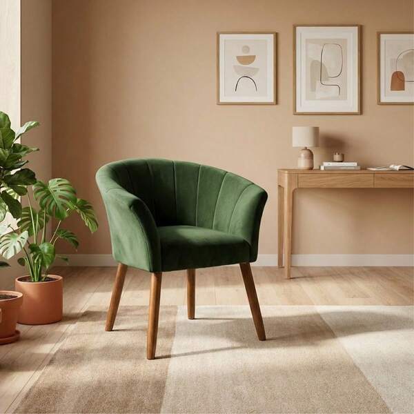 MOBLAN DECOR Poltrona Estofada para Sala de Jantar Tecido Veludo Elegante Confortável Pés de Madeira Resistente