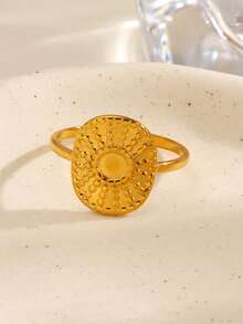 1pc Stainless Steel Minimalist Oval Sun Ring, High-End Jewelry Suitable For Women's Daily Wear - Gold - View 5