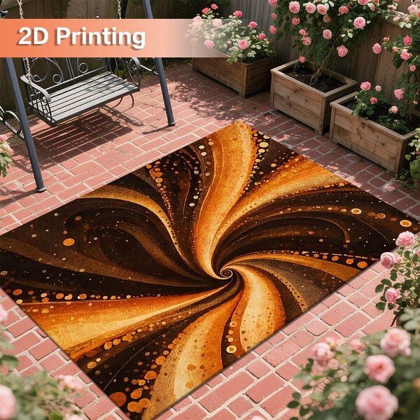 2D Flat Printing Outdoor Carpet With Black Orange Gradient Vortex Bokeh Print Pattern- Home, Bedroom, Living Room, Window Hammock Mat, Door Mat. Suitable For Homes, Outdoors, Malls & More. Easy To Clean, Machine Washable. Multiple Sizes Available.
