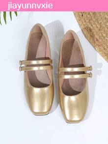 Giày bệt Mary Jane cổ điển dành cho nữ có quai đôi, phù hợp với mọi mùa - Hạt vàng - Xem 3