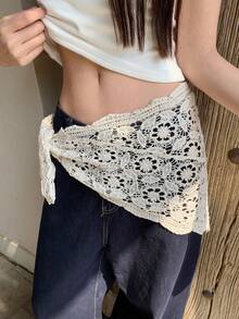 1件裝女款米色花卉針織鏤空編織髮帶頭巾 波西米亞風 適合日常穿著、運動、海灘度假 - 米色 - 查看 5