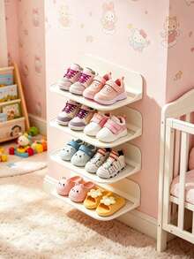 1/2pcs Baby Wall-Mounted Shoe Rack, Adhesive No-Drill Baby Shoe Storage Organizer, Minimalist Kids Room Storage Shelf - White - View 2