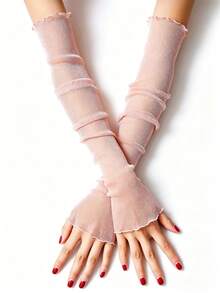 1 Pair Y2K Glitter Sheer Mesh Ruched Arm Sleeves, Long Semi-Sheer Pleated Sun Protection Arm Covers For Women - Multicolor - View 7