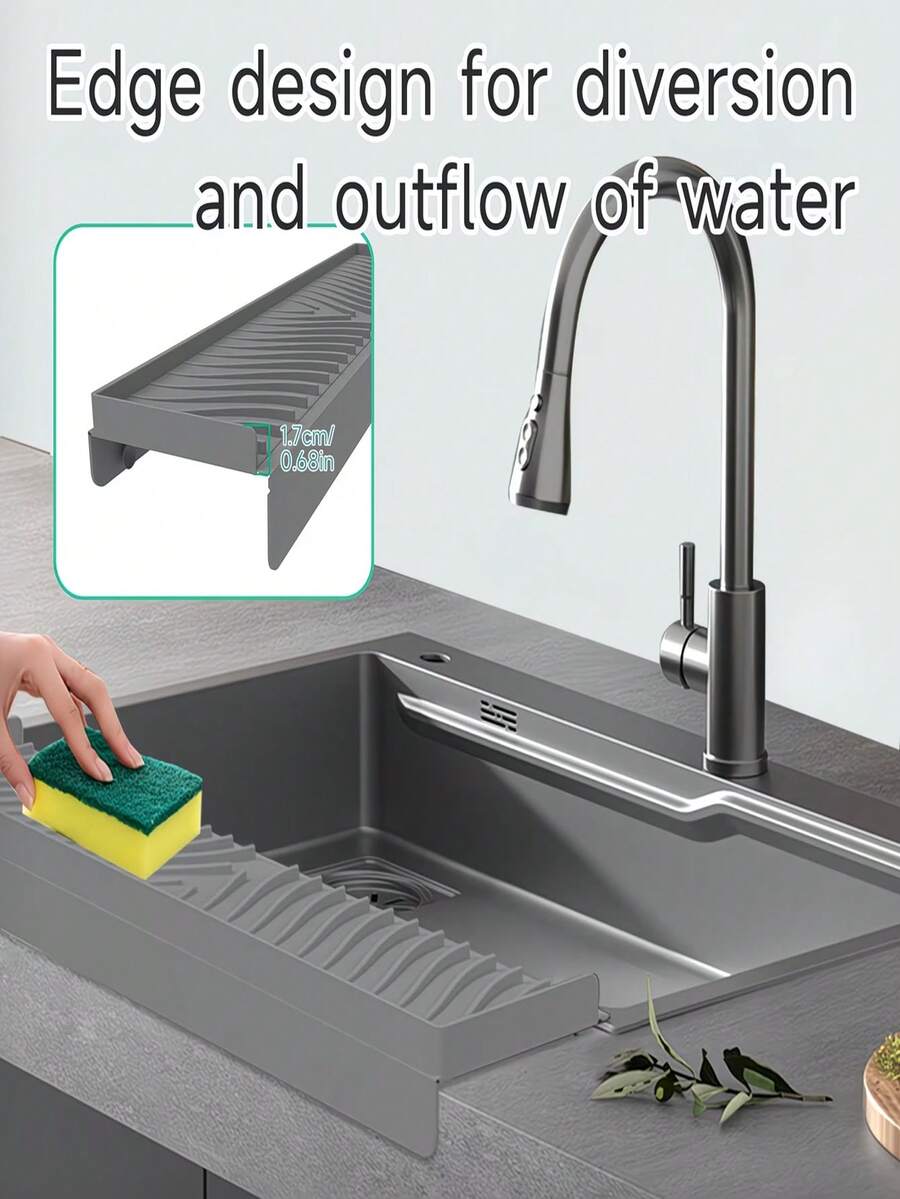 Upgraded Silicone Sink Splash Guard With Strong Suction Cups, Universal Kitchen Sink Side Splash Protector, Suitable For Countertop, No Tools Required Easy Installation Sink Edge Guard Suitable For Faucet And Dishwashing