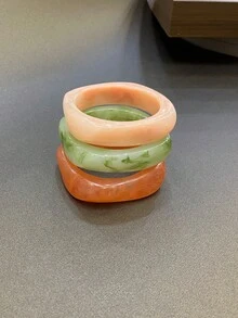 1/3件裝時尚復古誇張多色不對稱樹脂手鐲，適合女性日常穿戴 - 彩色 - 查看 4
