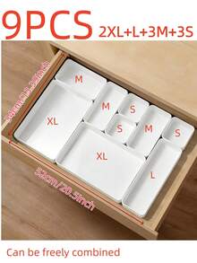 1/4/6/8/9/11pcs Desktop Makeup Storage Box, Combination Transparent Plastic Drawer Organizer Set, Transparent Vanity Storage Box, Exquisite Storage Box, Desktop Drawer Divider Organizer And Storage Bin, Suitable For Kitchen, Bedroom, Bathroom, Office Cosmetics, Jewelry, Small Tools, Party Desktop Drawer Decoration - White - View 11