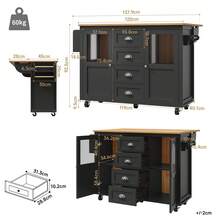 Kitchen Island With Shelves - Black/White - 黑色 - 查看 4
