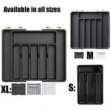 1pc Drawer Organizer, Expandable Kitchen Utensil Tray, Material Cutlery Holder, Adjustable Plastic Spoon Fork Knife Storage, Large Capacity Kitchen Utensil Accessories (Black, Grey, White) - Multicolor - View 13