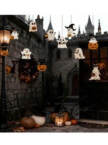 12pcs-Cute Paper Halloween Ghost Decorations, Party Decor, Horror Theme Decor, Tree Hanging Ornaments, Haunted House Party Decor, Holiday Hanging Decor, Ghost Decor, Classic Halloween Theme - Multiple Styles - View 9