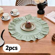 1pc/2pcs/6pcs Korean Style Solid Color Round Placemats, Sweet Princess Style Candy Color Tablecloth With Ruffle Edge, Cute Food Plate Heat-Insulating Background Mat - Multicolor - View 13