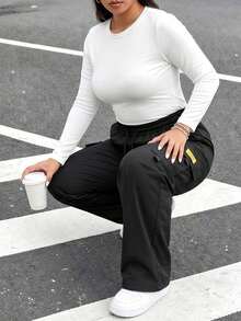 Plus Size Women's Multi-Pocket Cargo Pants, Spring/Autumn New Loose Casual Straight Leg Sweatpants, Suitable For Home And Sports - Black - View 6
