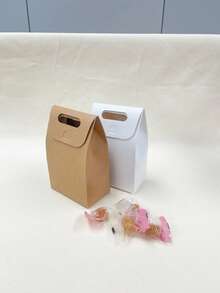 5 & 10 Buah Kantong Kado Penyimpanan Kertas Kraft Jendela Kosong, Kantong Organizer Kertas Lipat Portabel untuk Liburan, Pernikahan, Wisuda, Ornamen Kecil & Kemasan Kosmetik - View 7