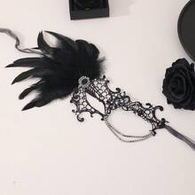 1pc Black Lace Masquerade Mask With Rhinestone Tassel, Gothic Venetian Eye Mask, Halloween Carnival Wedding Evening Party Women's Costume Accessory - Black - View 4