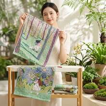 1pc/3pcs 13.3*16 Inch Forest Girl Floral Theme Breathable Quick-Dry Gauze Handkerchief, Hanging Ultra-Soft High Absorbent Face Towel, Suitable For Face Washing, Makeup Removal, SPA, Kitchen And Bathroom Back To School - Green - View 7