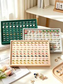 1pc 100-Slot Ring Storage Tray, Desktop Jewelry Display Tray, Jewelry Dust-Proof Box, Multi-Functional Jewelry Display Tray, Ring, Necklace, Bracelet Storage Box, - Multicolor - View 4