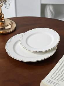 1pc/2pcs French Vintage Embossed Floral Ceramic Plate, Home Breakfast Bread Plate, Fruit Salad Plate, Dessert Cake Plate, Western Meal Plate, Steak Pasta Plate, Home Dinner Plate - Multicolor - View 9