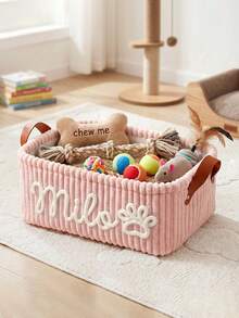 1 PC Personalized Dog Toy Basket - Corduroy Pet Storage Basket With Name, Gift For New Dog Owners - Multicolor - View 8