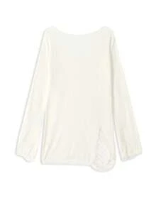 Sweater Wanita Kasual Musim Semi/Gugur Warna Polos dengan Detail Sobek dan Potongan Longgar, Kerah Bulat - Aprikot - View 4