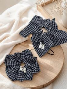 2pcs/Set Vintage Fashion Plaid Scrunchies Set, Versatile Women's Hair Accessories - Multicolor - View 3
