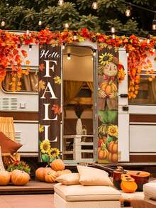 1/2 Stücke Hello Fall Vogelscheuchen-Veranda-Banner-Set, Ahornblatt Sonnenblume Kürbis vertikale Hängende Flagge, rustikaler Holzmaserungs-Muster Türdekoration, Herbst Thanksgiving Ernte Haustür Außenhof Bauernhaus-Stil Partydekoration - Herbst Vogelscheuche Sonnenblume - Übersicht 5