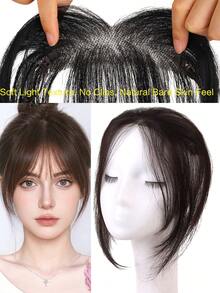 Synthetic Natural Topper Hair Straight Wig Hand Crochet Lace Base Topper Black Brown Hair Natural Black Synthetic Top Forehead Invisible Seamless Lace Net Natural Invisible Coverage For Gray Hair, With Hair Band And Hair Accessories - Multicolor - View 11
