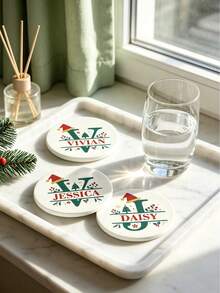 1pc Customized Personalized Christmas Letter-Shaped Ceramic Tray, Absorbent Drink Coaster, Customizable Name, Christmas Letter Design, Suitable For Beverages, Tea Cups And Coffee Cups, Home And Restaurant Decor, Essential Holiday Gift, Christmas Decoration, Fashion Design - Multicolor - View 6